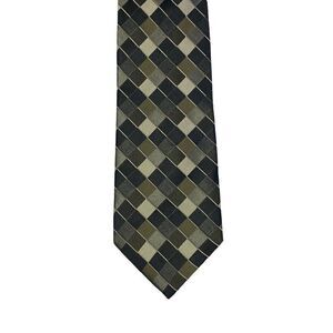 Foggia Silk Neck Tie Black Grey Green Diamond Pattern